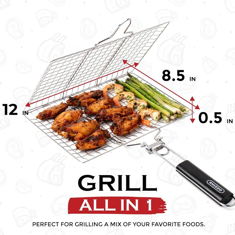 SHIZZO Shallow Grill Basket Set, Grilling Accessories Barbecue BBQ, Stainless Steel Folding Portable Outdoor Camping Rack for Fish, Shrimp, Vegetables, Cooking Accessories, Gift for Family, Freinds - Image 5